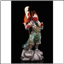 紅臉綠衣彩繪銅關公像 紅臉綠衣彩繪銅關公像