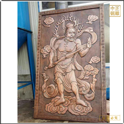 鑄銅關公 神像筒型浮雕塑像