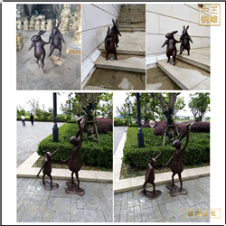 手拉手小兔子銅雕塑