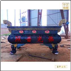 鑄銅關公 帶頂圓形銅香爐