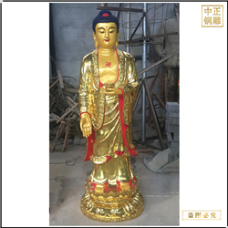 供奉寺廟彩繪西方三圣銅佛像 供奉寺廟彩繪西方三圣銅佛像