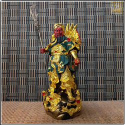 鑄銅關公 彩繪貼金紅臉關公雕塑