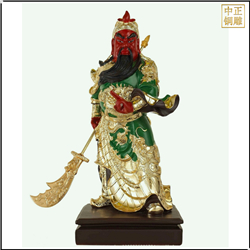 鑄銅關公 彩繪貼金紅臉關公雕像