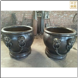 鑄銅關公 帶底座銅大缸雕塑定制