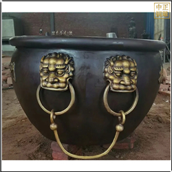 鑄銅關公 帶獅頭銅缸雕塑