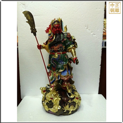 鑄銅關公 小型彩繪銅關公雕塑擺件