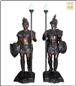鑄銅關公 大門口舉燈人物雕塑